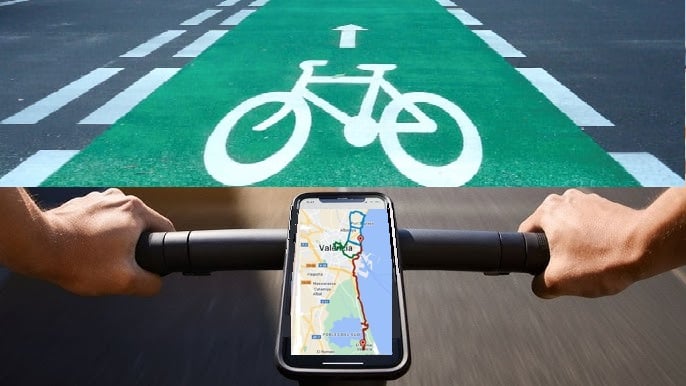 Picture of our phone holder on one of our rental bikes for easy navigation